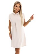 688-1 LIORA Elegancka trapezowa sukienka mini z kołnierzykiem - jasny beż
