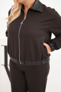 Komplet damski Plus Size z bluzą na zamek i szerokimi spodniami brązowy
