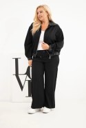 Komplet damski Plus Size z bluzą na zamek i szerokimi spodniami czarny
