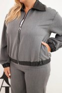 Komplet damski Plus Size z bluzą na zamek i szerokimi spodniami grafitowy
