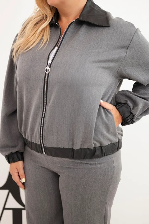 Komplet damski Plus Size z bluzą na zamek i szerokimi spodniami grafitowy