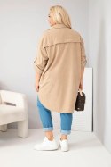 Koszula damska Plus Size z wiskozy sztruksowa z podpinanymi rękawami camelowa