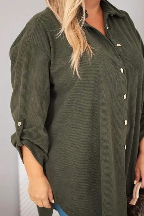 Koszula damska Plus Size z wiskozy sztruksowa z podpinanymi rękawami khaki