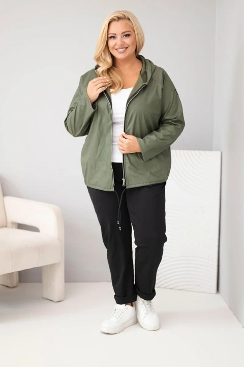 Kurtka damska Plus Size z kapturem i regulowanym dołem khaki