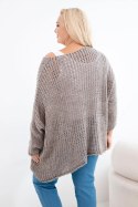 Sweter damski ażurowy oversize z dekoltem V i dłuższym tyłem fango