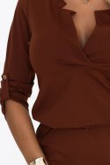 161-20 AGATA casualowa sukienka mini z wiązaniem w talii - cynamonowy brąz