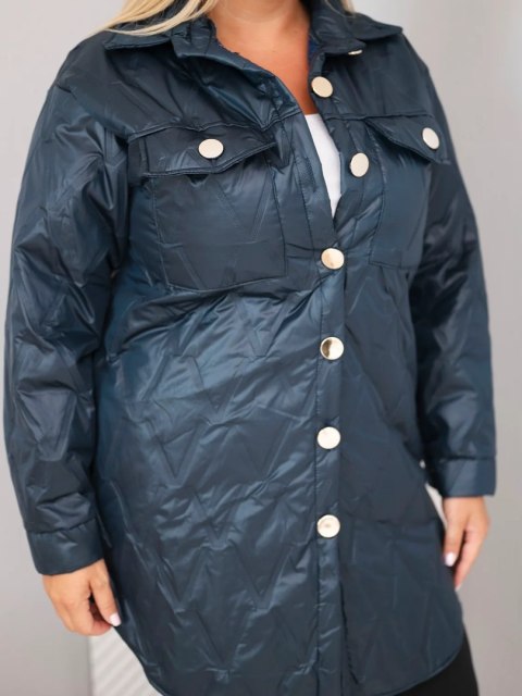 Kurtka damska Plus Size pikowana z kołnierzem i kieszeniami granatowa