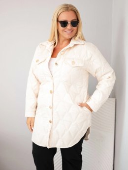 Kurtka damska Plus Size pikowana z kołnierzem i kieszeniami jasno beżowa