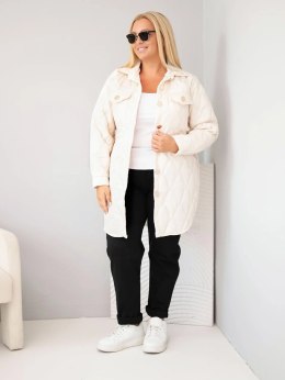 Kurtka damska Plus Size pikowana z kołnierzem i kieszeniami jasno beżowa
