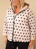 Kurtka damska Plus Size w grochy z kapturem beżowa