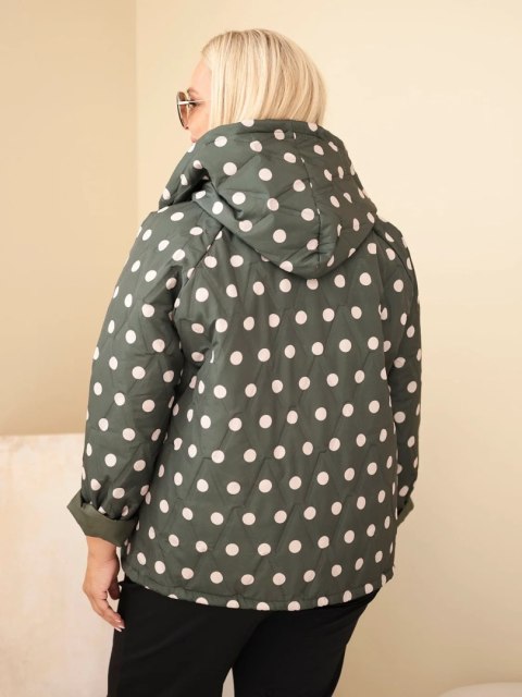 Kurtka damska Plus Size w grochy z kapturem khaki