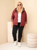 Kurtka damska Plus Size z kapturem i panterkowym wykończeniem bordowa