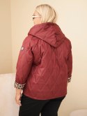 Kurtka damska Plus Size z kapturem i panterkowym wykończeniem bordowa