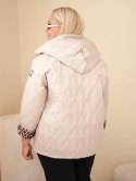 Kurtka damska Plus Size z kapturem i panterkowym wykończeniem ciemno beżowa