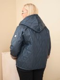 Kurtka damska Plus Size z kapturem i panterkowym wykończeniem granatowa