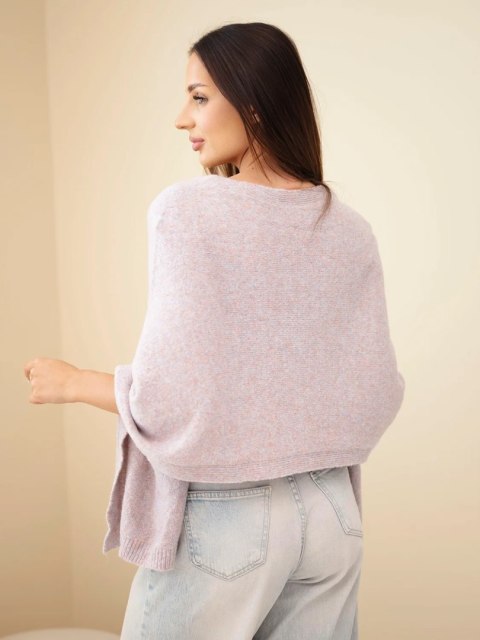 Sweter damski ponczo z baby alpaki z guzikami beżowy melanż