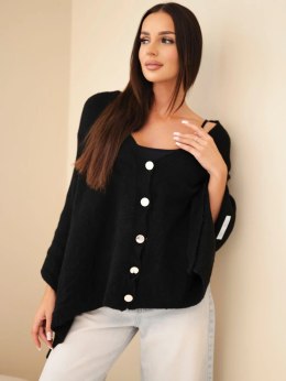 Sweter damski ponczo z baby alpaki z guzikami czarny