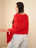 Sweter damski ponczo z baby alpaki z guzikami czerwony