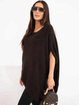 Sweter damski ponczo z moherem asymetryczny z szerokim dekoltem brązowy