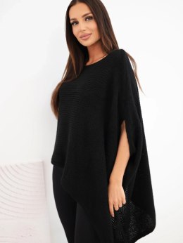 Sweter damski ponczo z moherem asymetryczny z szerokim dekoltem czarny